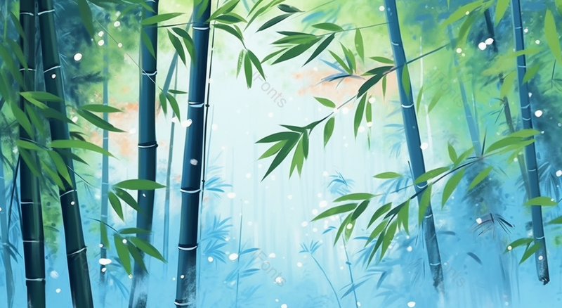 雪景竹子特写蓝色渐变背景插画,插画/手绘图,插画/手绘图库,插画/手绘图下载,插画/手绘